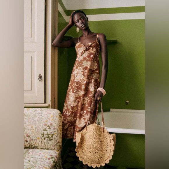 NWT SEZANE CHIARETTA Adana Linen blend Maxi DRESS - Picture 3 of 13